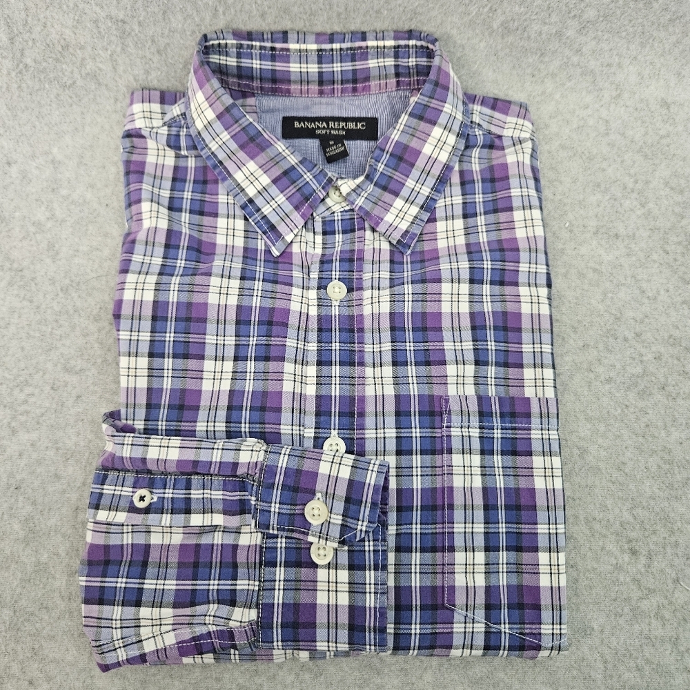 Banana Republic Purple Plaid‎ Soft Wash Men's Shirt Size Small